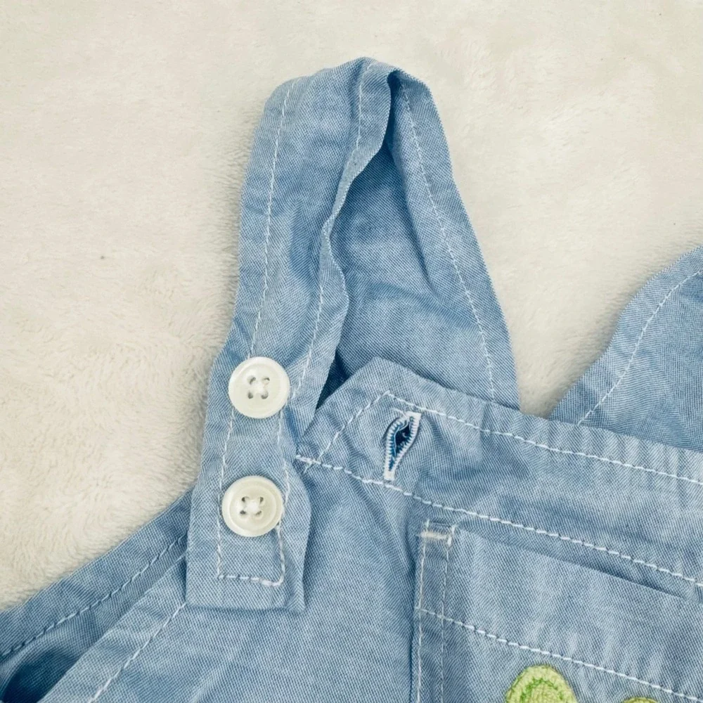 Carter's Baby Shortalls Size 9 Months Blue Chambray Frog Retro Romper Overalls
